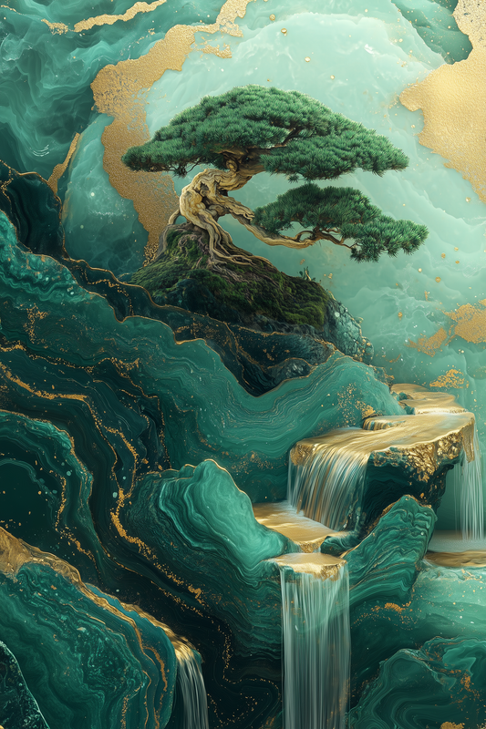 Golden Bonsai Falls Art